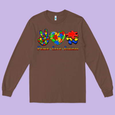Peace Love Autism Long Sleeve Tee Designed By Jasminsmagicworld