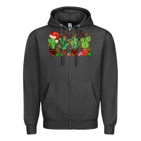 Charcoal Heather christmas cactus Zipper Hoodie - MaliasSmallBusiness