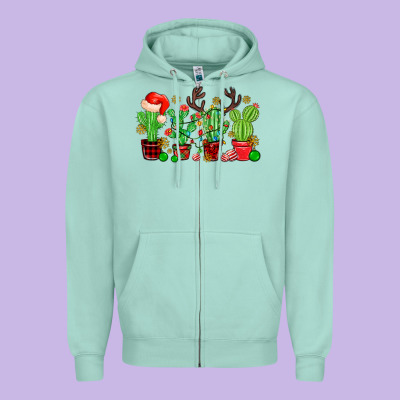 Christmas Cactus Zipper Hoodie Designed By Maliassmallbusiness