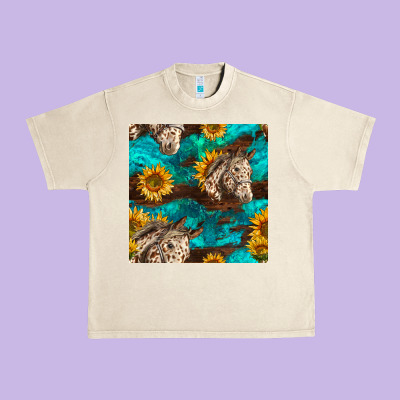 Appaloosa Horses And Sunflowers Seamless Pattern Urban Heavy Tee Designed By Bundleandbundleshop