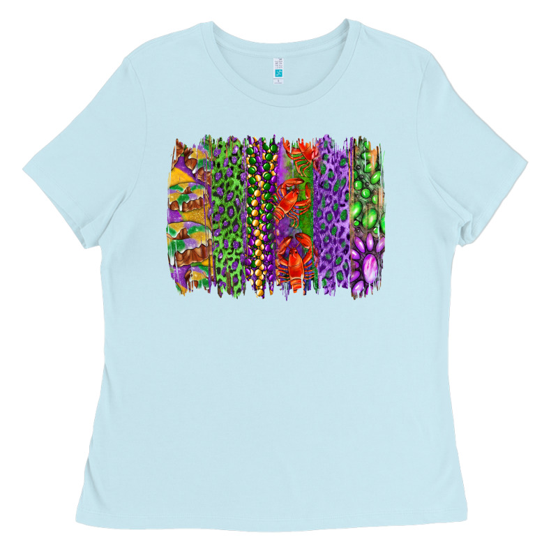 Mardi Gras Brush Strokes King Cake And Craw Fish Ladies Tee by RanaPortraitStore | Teevron