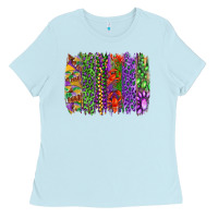 Baby Blue Mardi gras brush strokes king cake and craw fish Ladies Tee - RanaPortraitStore