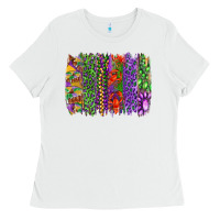 White Mardi gras brush strokes king cake and craw fish Ladies Tee - RanaPortraitStore