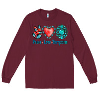 Burgundy Peace Love Turquoise Long Sleeve Tee - Jasminsmagicworld
