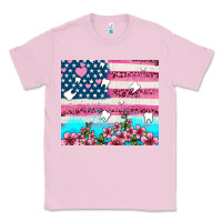Bubblegum Pink american flag and teeth with flowers Classic Tee - AdoDesignShop