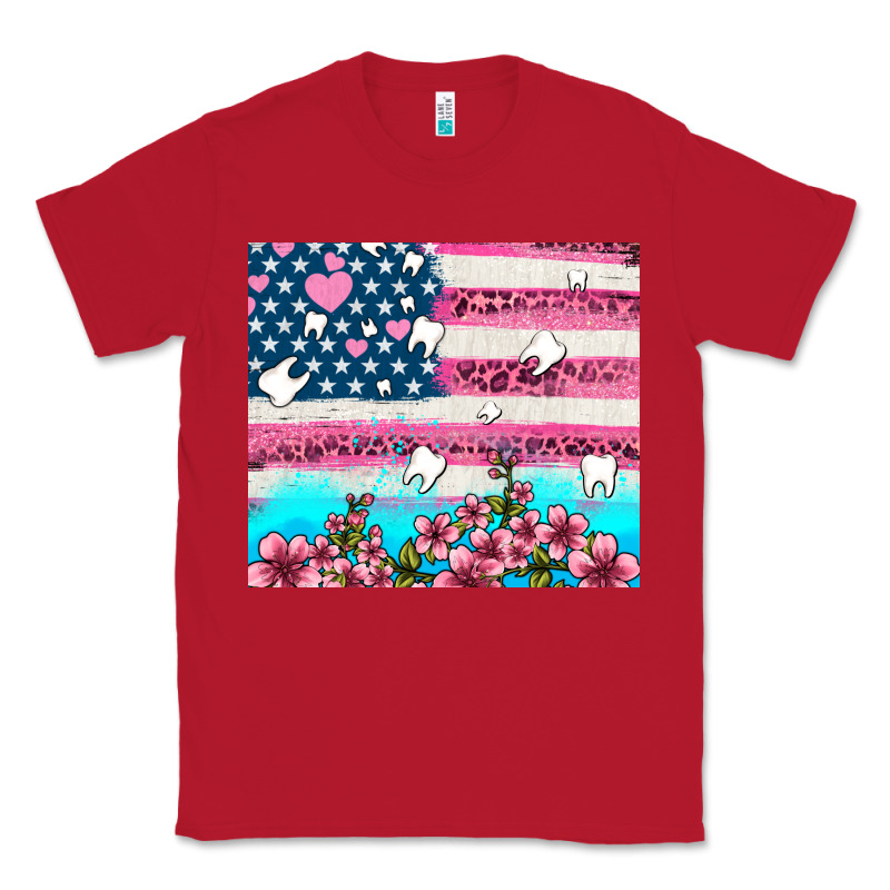 American Flag And Teeth With Flowers Classic Tee by AdoDesignShop | Teevron