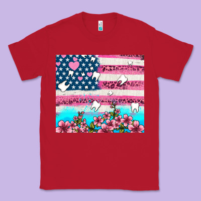 American Flag And Teeth With Flowers Classic Tee Designed By Adodesignshop