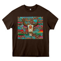 Chocolate Brown western serape leopard bull skull turquoise Heavy Core Tee - Artiststas