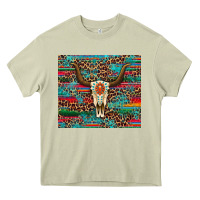 Mossy western serape leopard bull skull turquoise Heavy Core Tee - Artiststas