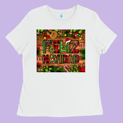 Feliz Navidad Christmas Cactus Leopard Ladies Tee Designed By Jahusdesignshop