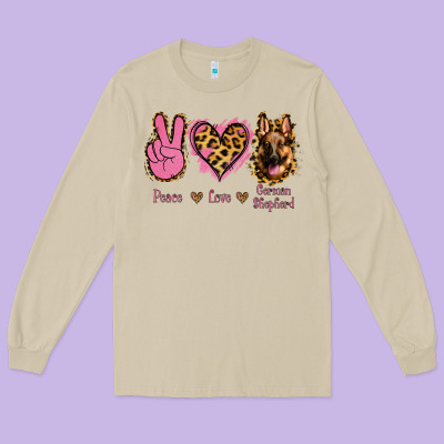 Peace Love German Shepherd Long Sleeve Tee Designed By Jasminsmagicworld