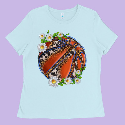 Ladies Tee basketball with patterns and daisies