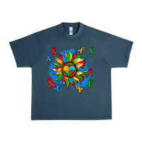 Midnight Navy autism sunflower ribbon Urban Heavy Tee - AdoDesignShop