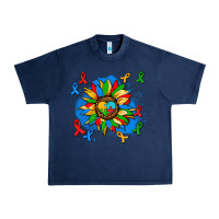 Navy autism sunflower ribbon Urban Heavy Tee - AdoDesignShop
