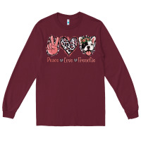 Burgundy Peace Love French Bulldog Long Sleeve Tee - Jasminsmagicworld
