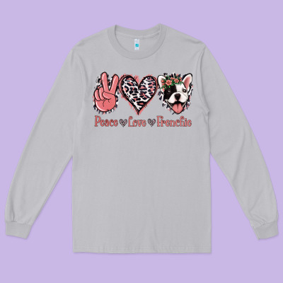 Peace Love French Bulldog Long Sleeve Tee Designed By Jasminsmagicworld
