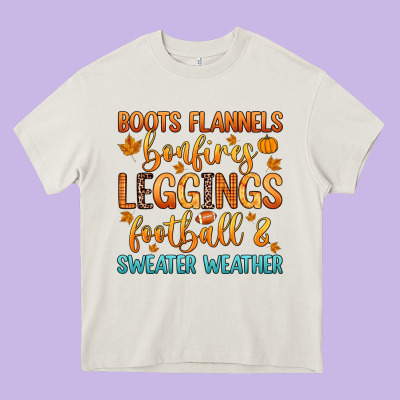 Boots Flannels Bonfires Leggins Football Heavy Core Tee Designed By Zillion Design Studio