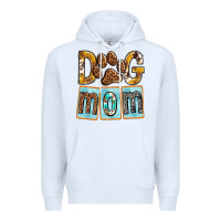 White Dog Mom with Paw Premium Hoodie - texasbilliewilder