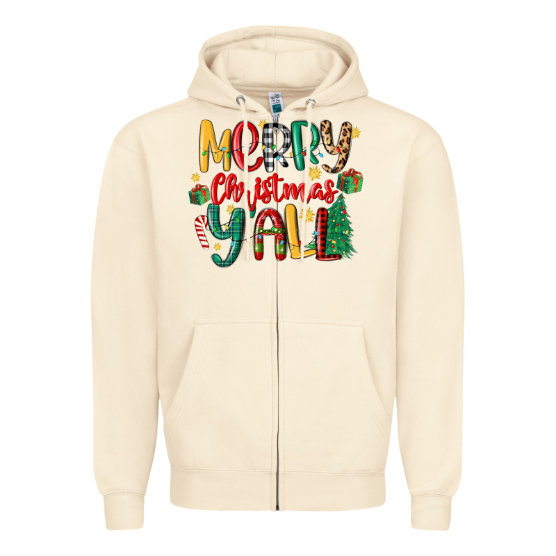 Merry Christmas Y'all Zipper Hoodie by MaliasSmallBusiness | Teevron