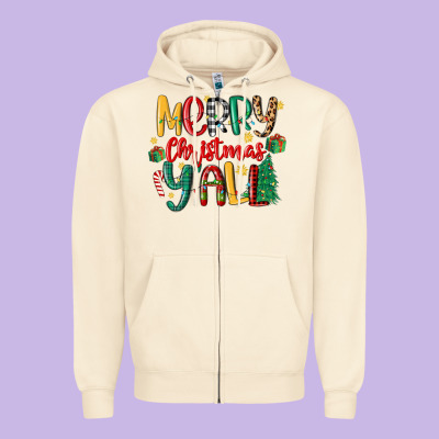 Merry Christmas Y'all Zipper Hoodie Designed By Maliassmallbusiness
