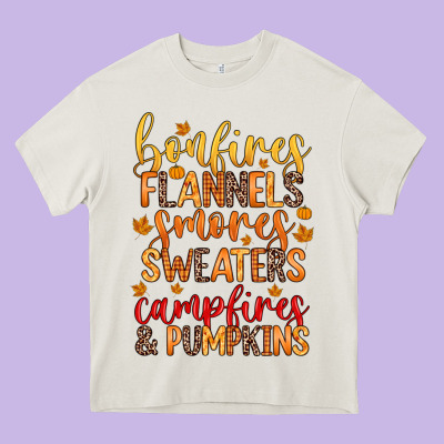 Bonfires Flannels S'mores Campfires And Pumpkins Heavy Core Tee Designed By Zillion Design Studio