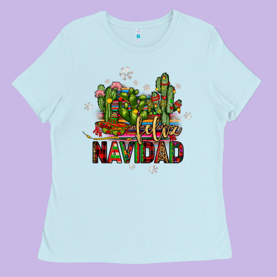 Feliz Navidad Cactus Ladies Tee Designed By Jahusdesignshop