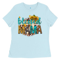 Baby Blue blessed mama with sunflowers Ladies Tee - texasbilliewilder