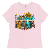 Bubblegum Pink blessed mama with sunflowers Ladies Tee - texasbilliewilder