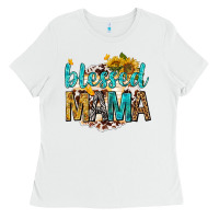 White blessed mama with sunflowers Ladies Tee - texasbilliewilder