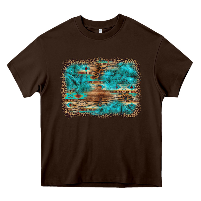 Western Turquoise Stone Aztec Tiger Pattern Background Heavy Core Tee by Artiststas | Teevron