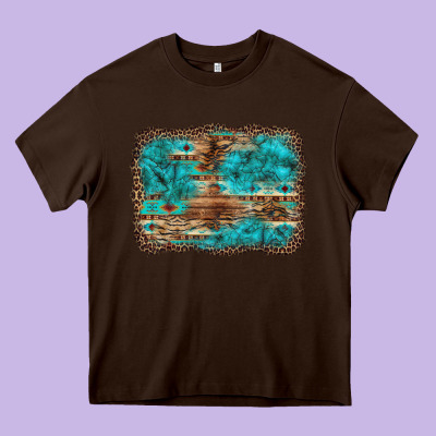 Western Turquoise Stone Aztec Tiger Pattern Background Heavy Core Tee Designed By Artiststas