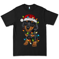 Black dachshund puppy christmas lights Premium Tee - RanaPortraitStore