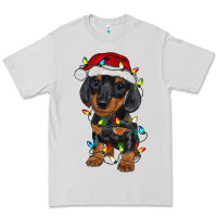 Dove Grey dachshund puppy christmas lights Premium Tee - RanaPortraitStore
