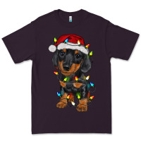 Plum dachshund puppy christmas lights Premium Tee - RanaPortraitStore