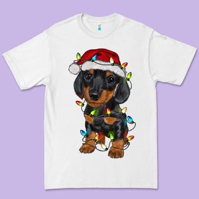 Dachshund Puppy Christmas Lights Premium Tee Designed By Ranaportraitstore