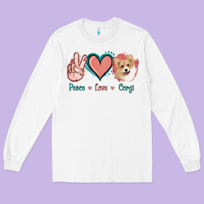 Peace Love Corgi Long Sleeve Tee Designed By Jasminsmagicworld