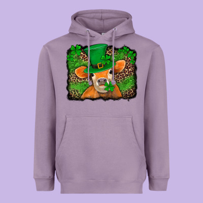 St Patricks Orange Cow With Leopard Background Heavyweight Hoodie Designed By Jasminsmagicworld