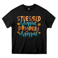 Black stressed blessed pumpkin obsessed Heavy Core Tee - Zillion Design Studio