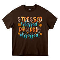 Chocolate Brown stressed blessed pumpkin obsessed Heavy Core Tee - Zillion Design Studio