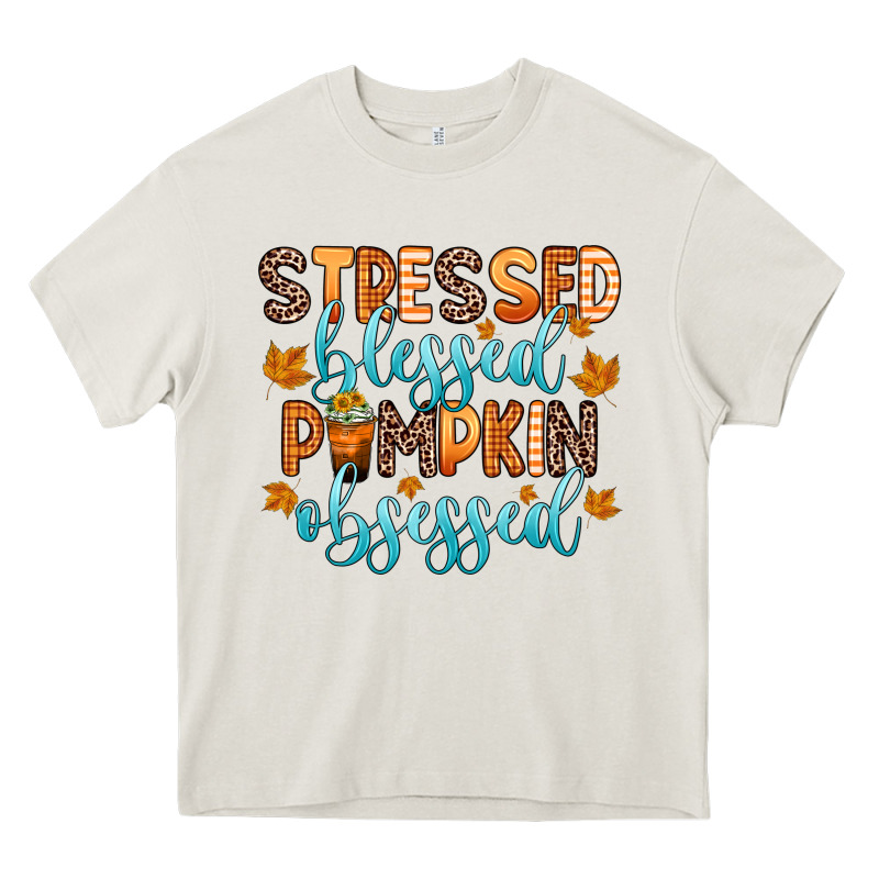 Stressed Blessed Pumpkin Obsessed Heavy Core Tee by Zillion Design Studio | Teevron