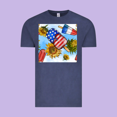 4th Of July Sunflowers Ice Cream Seamless Pattern Vintage Tee Designed By Bundleandbundleshop