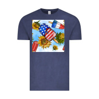 Vintage Denim 4th of july sunflowers ice cream seamless pattern Vintage Tee - BundleAndBundleShop