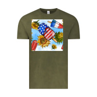 Vintage Olive 4th of july sunflowers ice cream seamless pattern Vintage Tee - BundleAndBundleShop