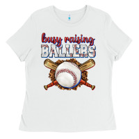 White busy raising ballers baseball Ladies Tee - texasbilliewilder