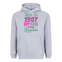Heather Grey made in 1987, 35 years of being awesome Heavyweight Hoodie - Jasminsmagicworld