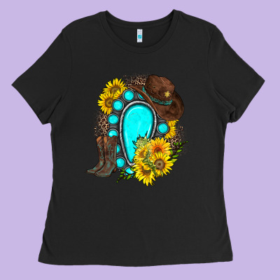Western Turquoise Gemstone Ladies Tee Designed By Zillion Design Studio