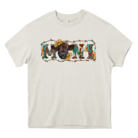 Cream western mini black highland calf Heavy Core Tee - RanaPortraitStore