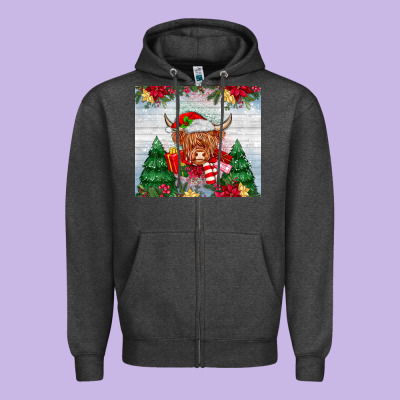 Christmas Cow Zipper Hoodie Designed By Maliassmallbusiness