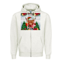 Oatmeal Heather christmas cow Zipper Hoodie - MaliasSmallBusiness