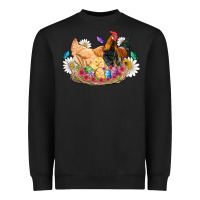Black easter coop animals farm chicken chiks rooster flowers butterfly Heavyweight Sweatshirt - Artiststas